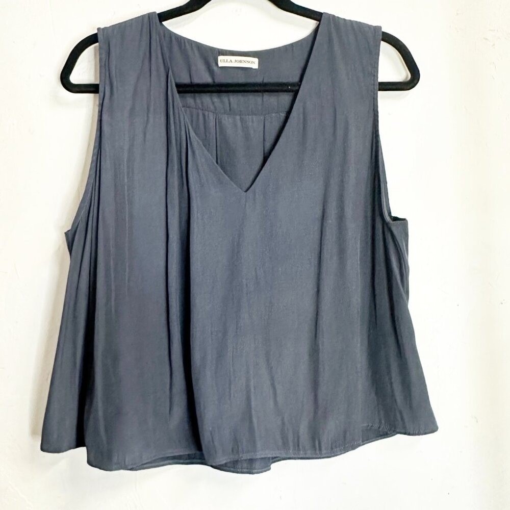 Ulla Johnson Navy Blue V Neck Silk Blouse Womens Small Top Career Contemporary